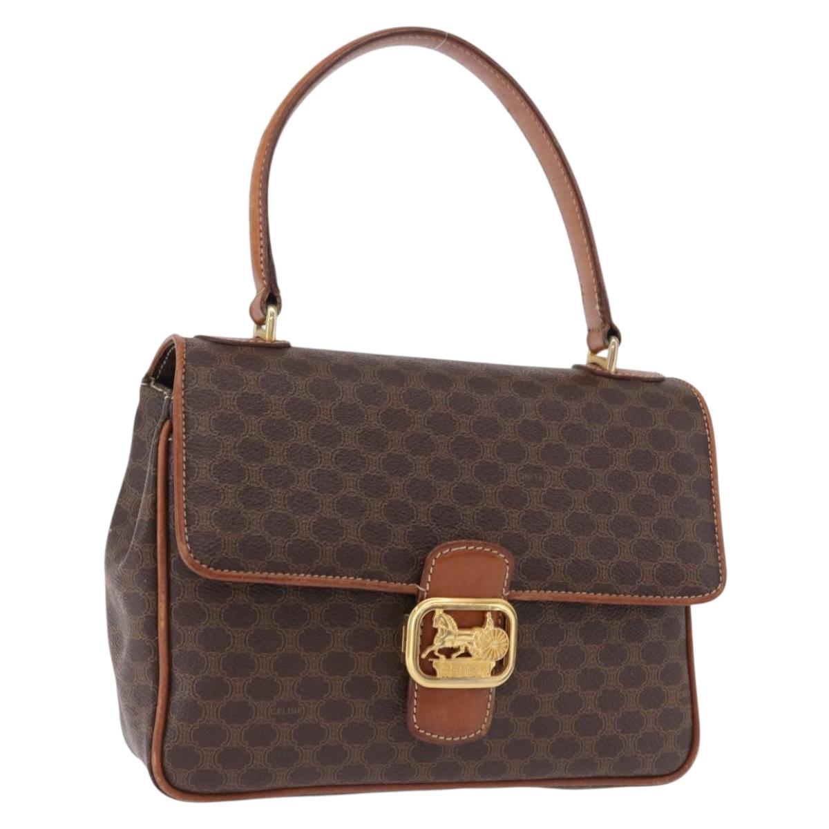 CELINE Macadam Canvas Hand Bag PVC Leather Brown Gold Auth ka5248A