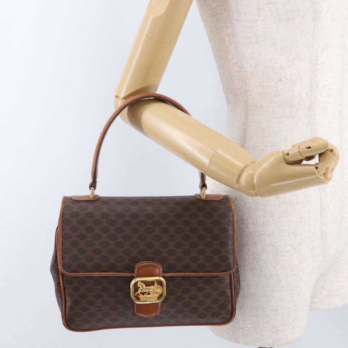CELINE Macadam Canvas Hand Bag PVC Leather Brown Gold Auth ka5248A