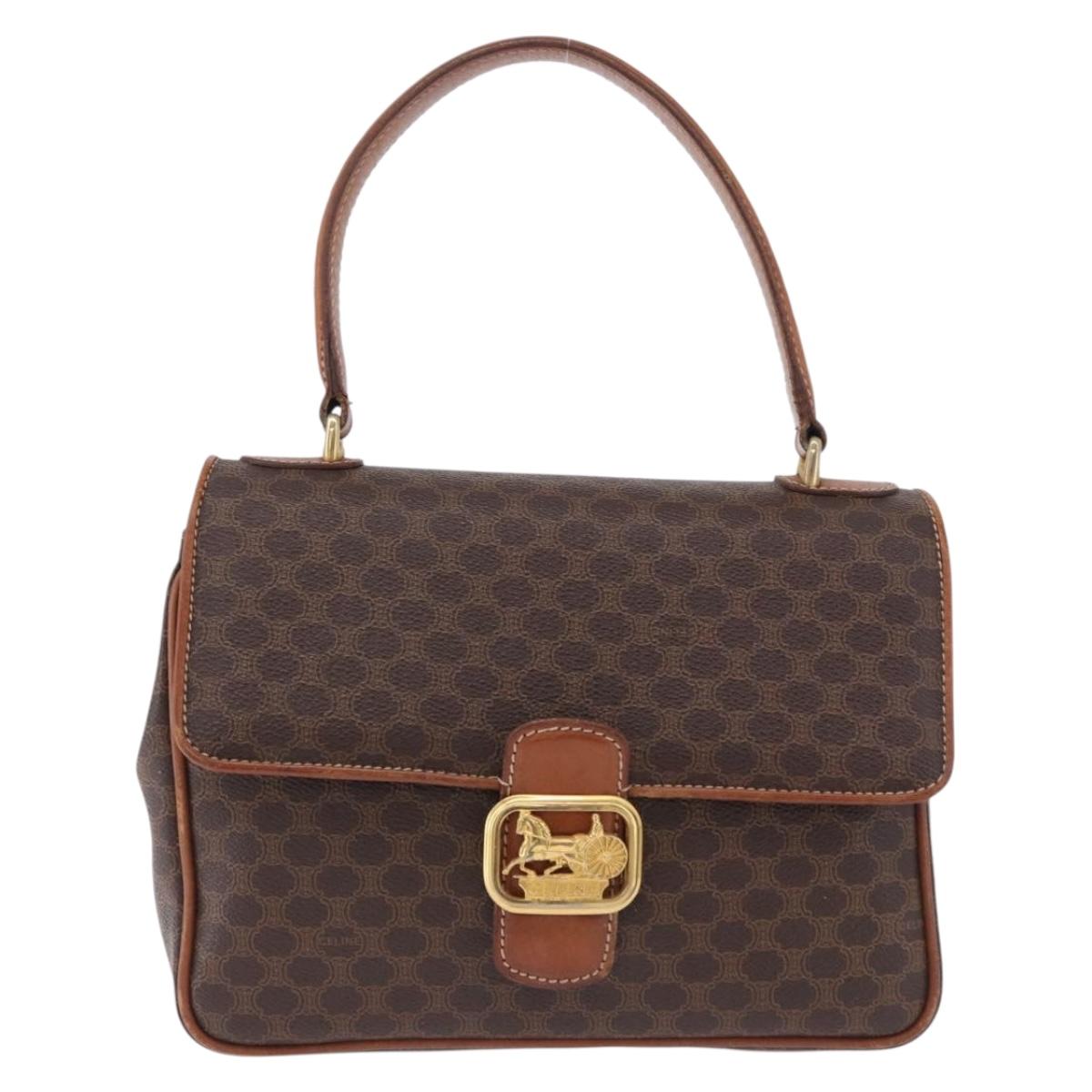 CELINE Macadam Canvas Hand Bag PVC Leather Brown Gold Auth ka5248A