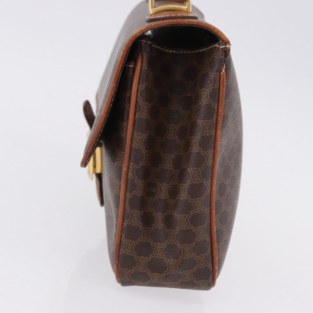 CELINE Macadam Canvas Hand Bag PVC Leather Brown Gold Auth ka5248A