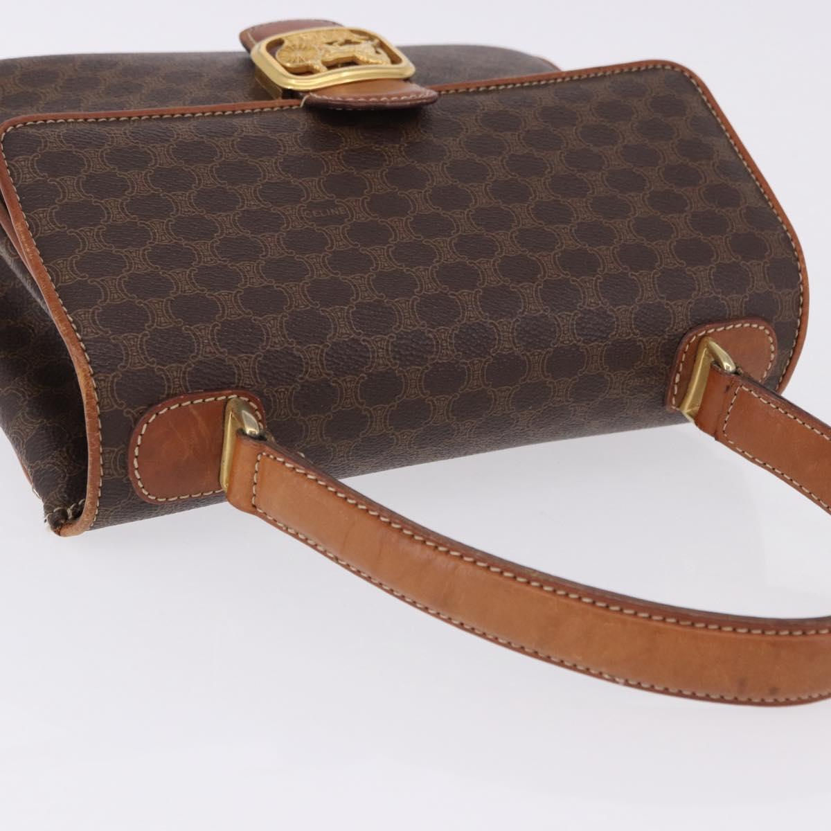 CELINE Macadam Canvas Hand Bag PVC Leather Brown Gold Auth ka5248A