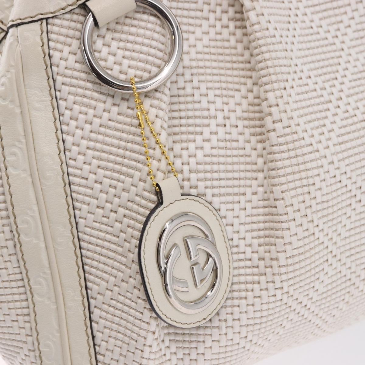 GUCCI GG Canvas Guccissima Tote Bag Leather White Silver 211944 Auth ka5249