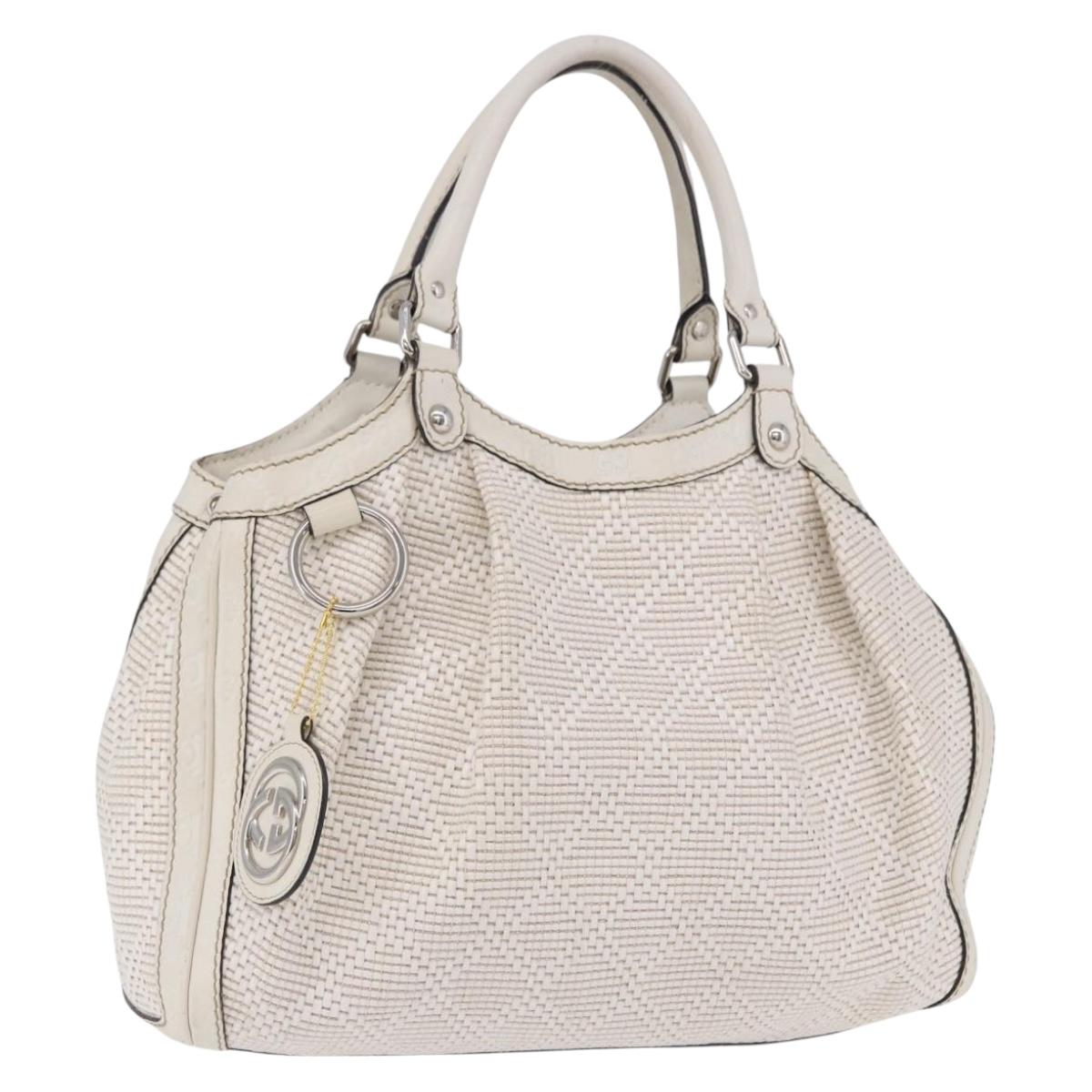 GUCCI GG Canvas Guccissima Tote Bag Leather White Silver 211944 Auth ka5249