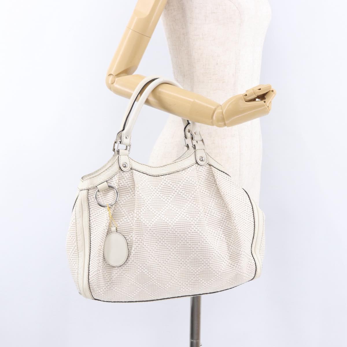 GUCCI GG Canvas Guccissima Tote Bag Leather White Silver 211944 Auth ka5249
