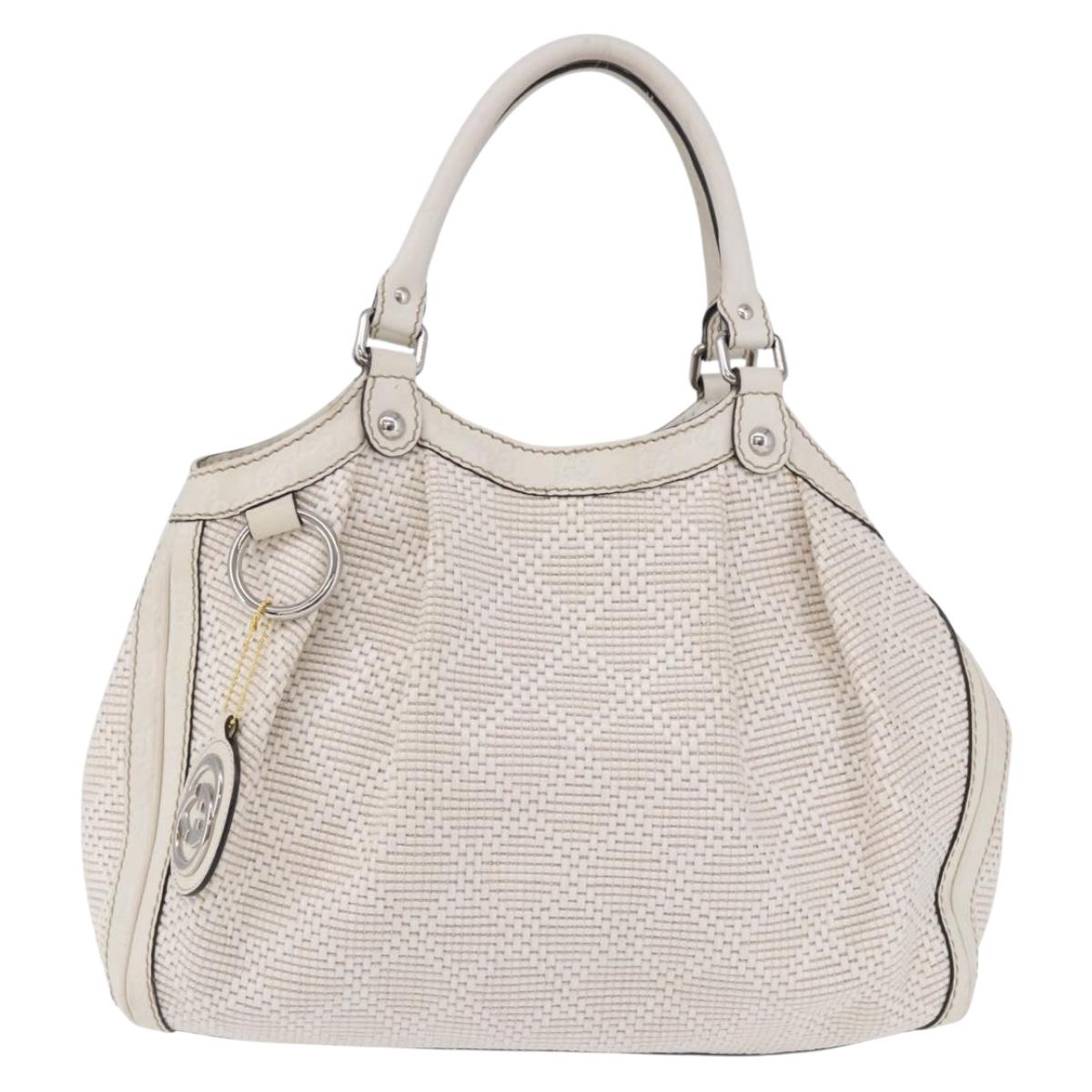 GUCCI GG Canvas Guccissima Tote Bag Leather White Silver 211944 Auth ka5249