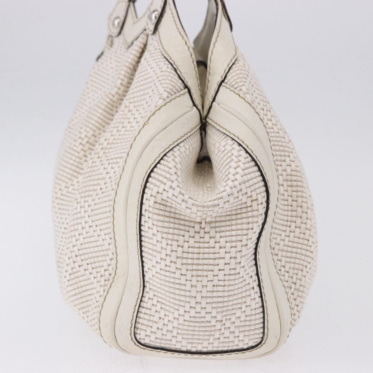 GUCCI GG Canvas Guccissima Tote Bag Leather White Silver 211944 Auth ka5249