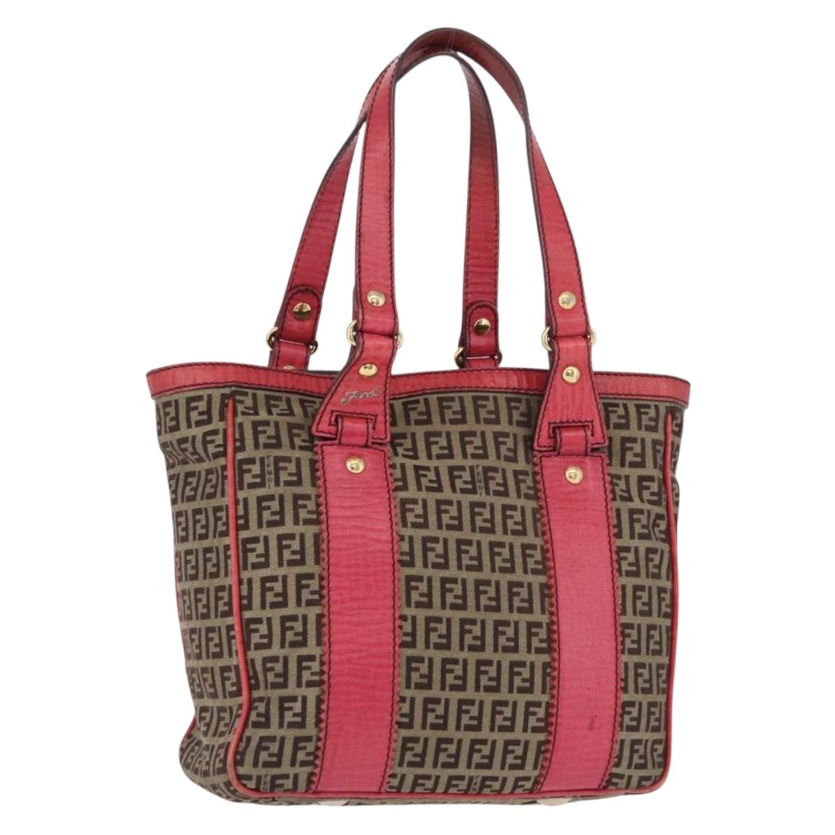 FENDI Zucchino Canvas Tote Bag Beige Gold Auth ka5251