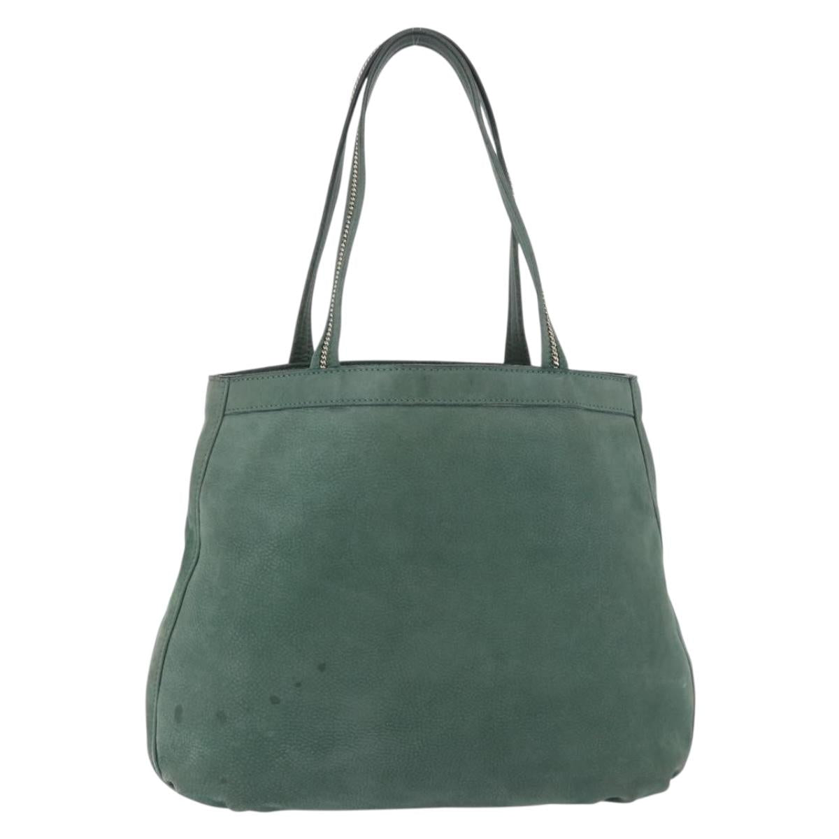 FENDI Hand Bag Leather Green Gold Auth ka5255