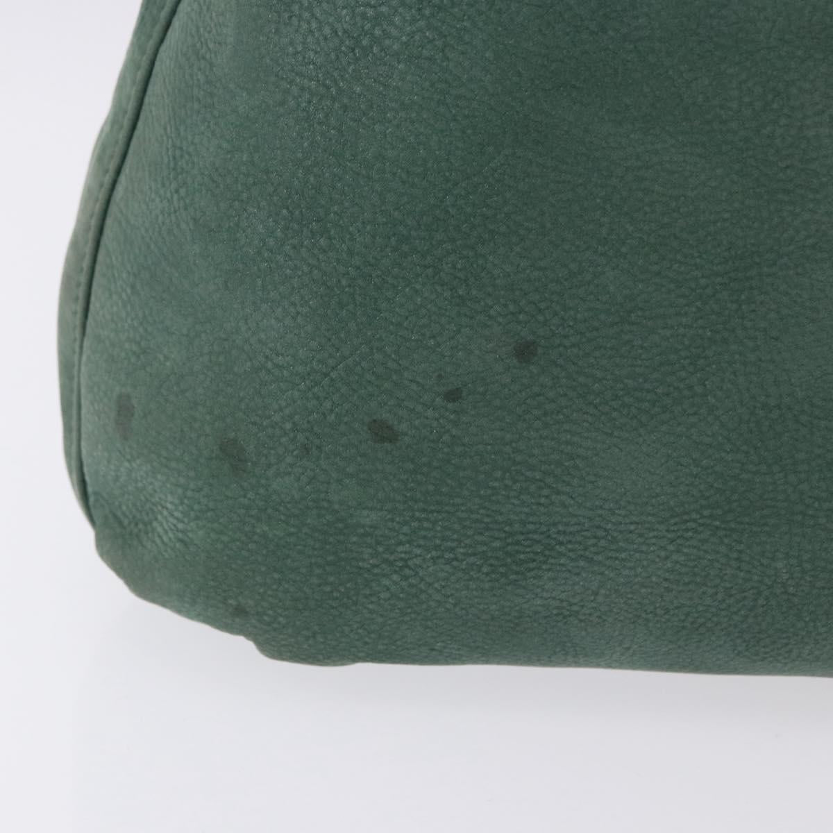 FENDI Hand Bag Leather Green Gold Auth ka5255