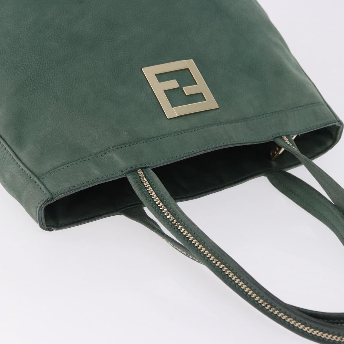 FENDI Hand Bag Leather Green Gold Auth ka5255