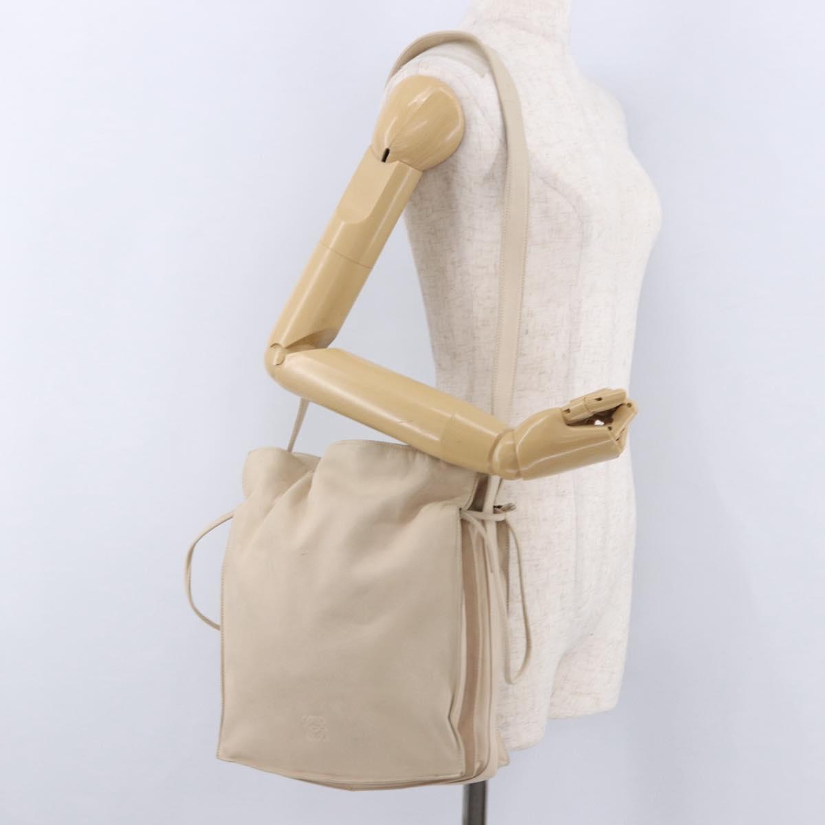 LOEWE Shoulder Bag Leather Ivory Silver Auth ka5256