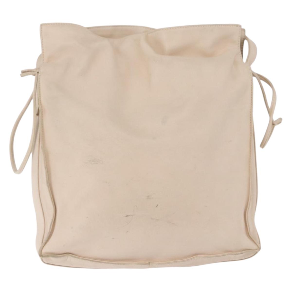 LOEWE Shoulder Bag Leather Ivory Silver Auth ka5256