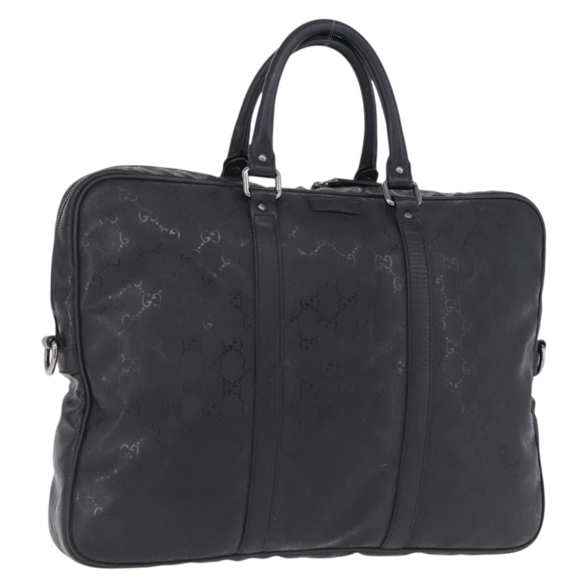 GUCCI GG implementation Business Bag PVC Silver Black 201480 Auth ka5257