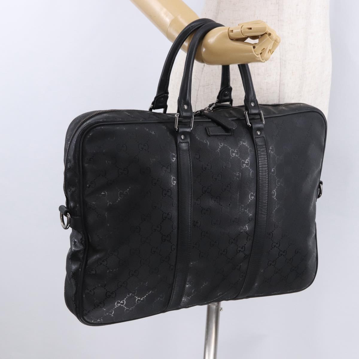 GUCCI GG implementation Business Bag PVC Silver Black 201480 Auth ka5257