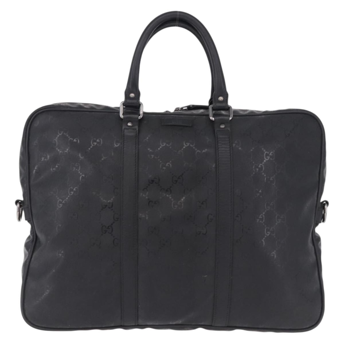 GUCCI GG implementation Business Bag PVC Silver Black 201480 Auth ka5257