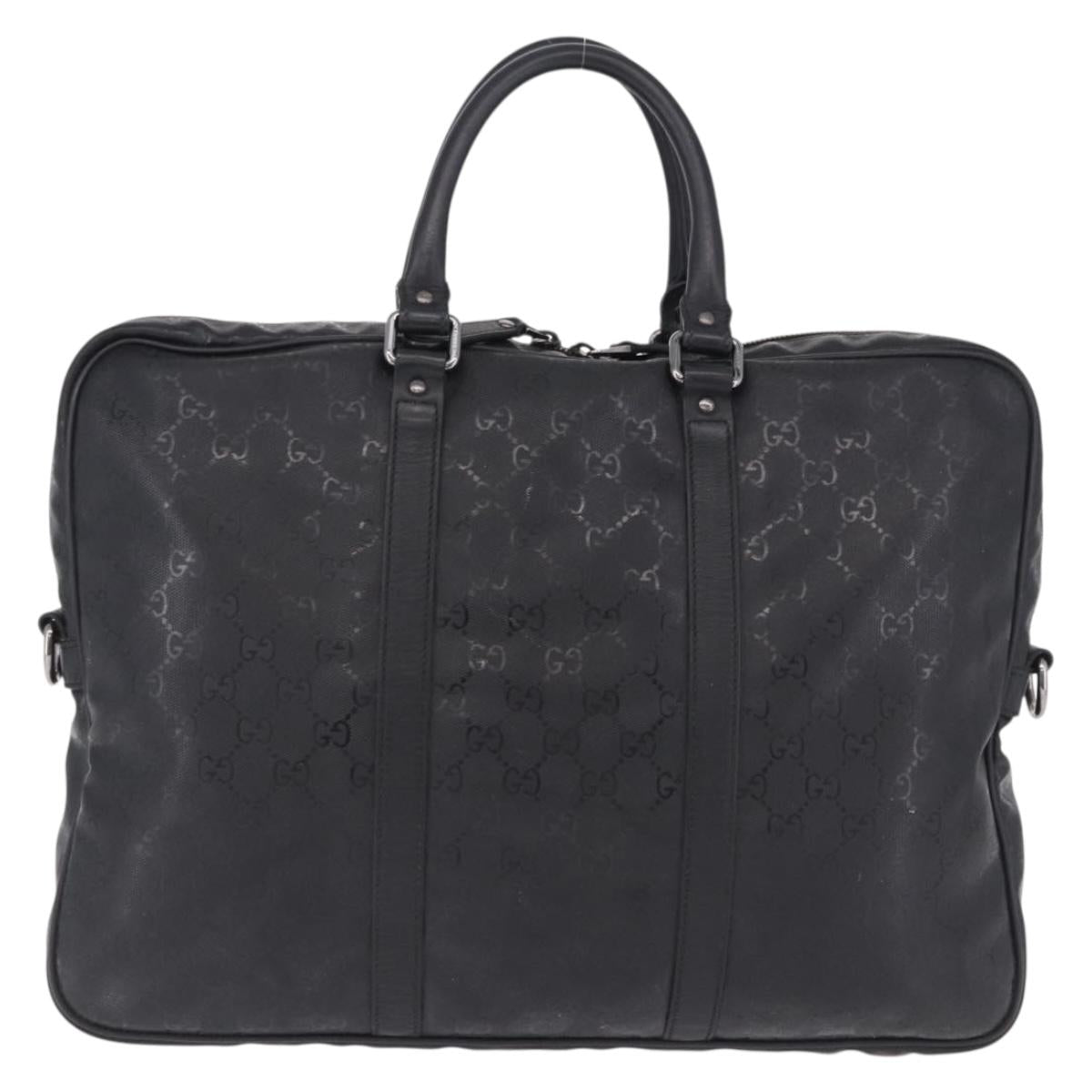 GUCCI GG implementation Business Bag PVC Silver Black 201480 Auth ka5257