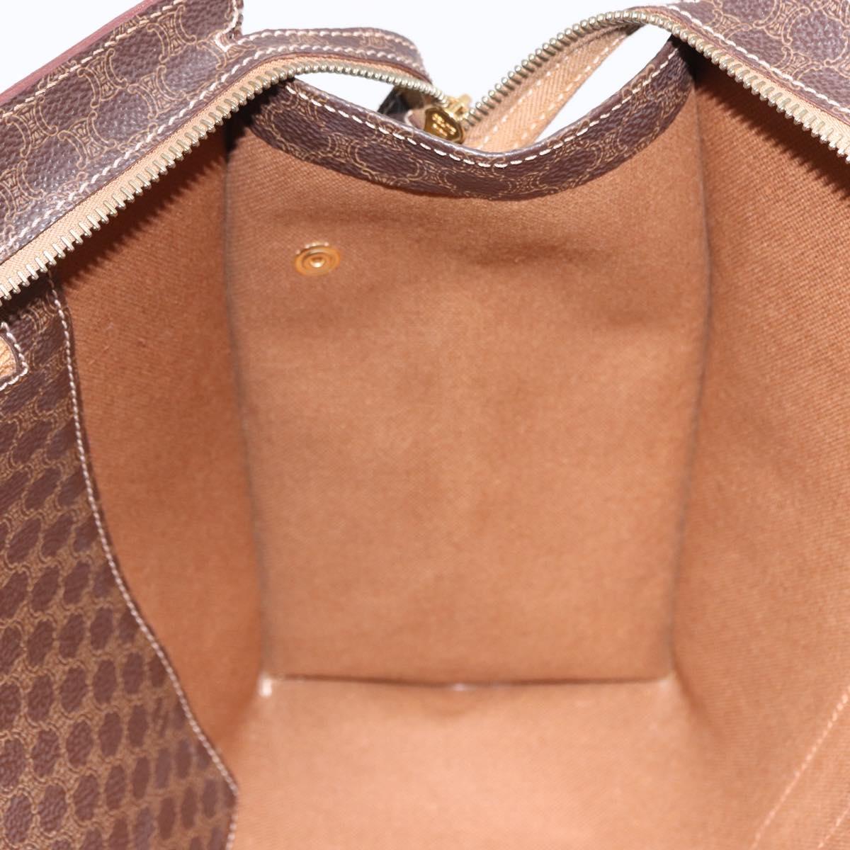 CELINE Macadam Canvas Shoulder Bag PVC Leather Brown Gold Auth ka5258
