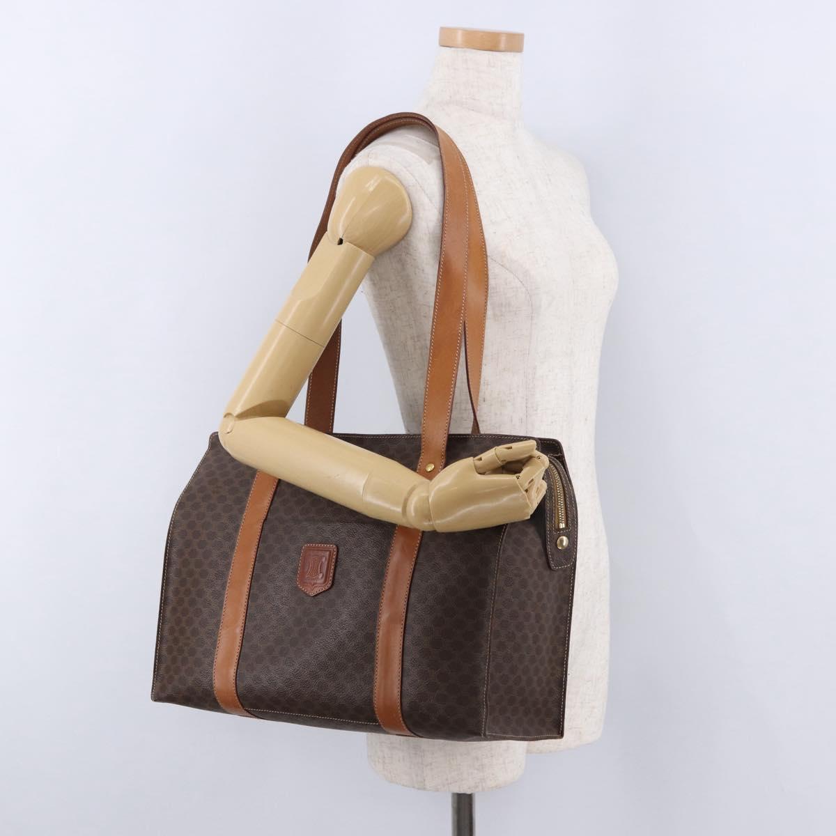 CELINE Macadam Canvas Shoulder Bag PVC Leather Brown Gold Auth ka5258