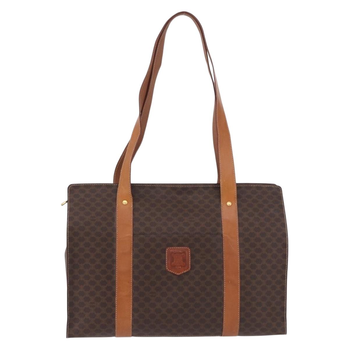 CELINE Macadam Canvas Shoulder Bag PVC Leather Brown Gold Auth ka5258