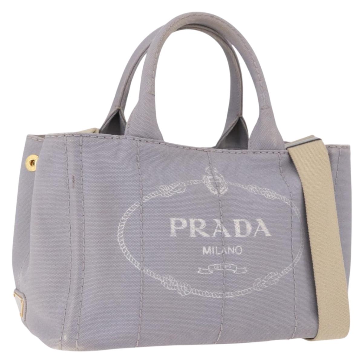 PRADA Canapa PM Hand Bag Canvas 2way Gray Gold Auth ka5264