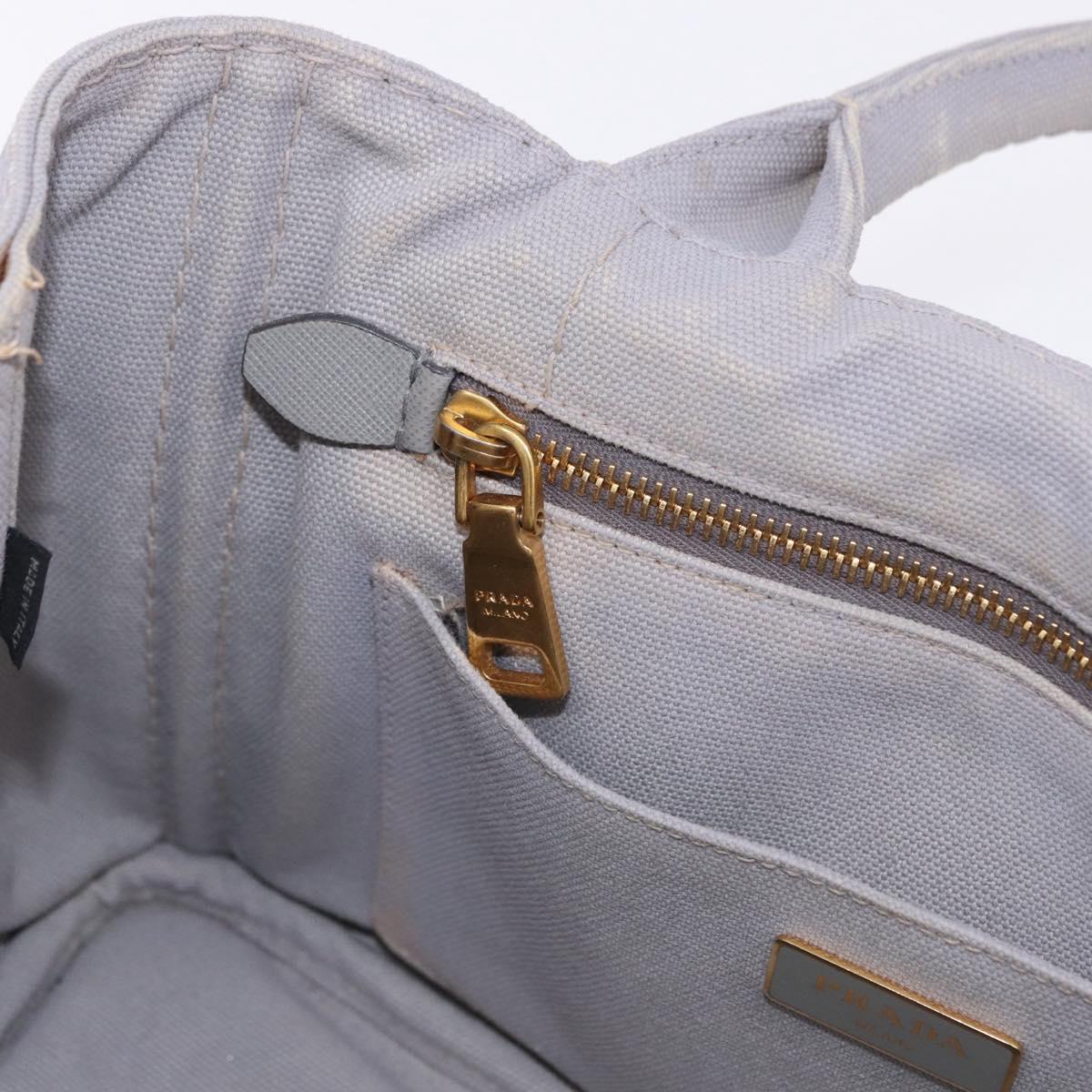 PRADA Canapa PM Hand Bag Canvas 2way Gray Gold Auth ka5264
