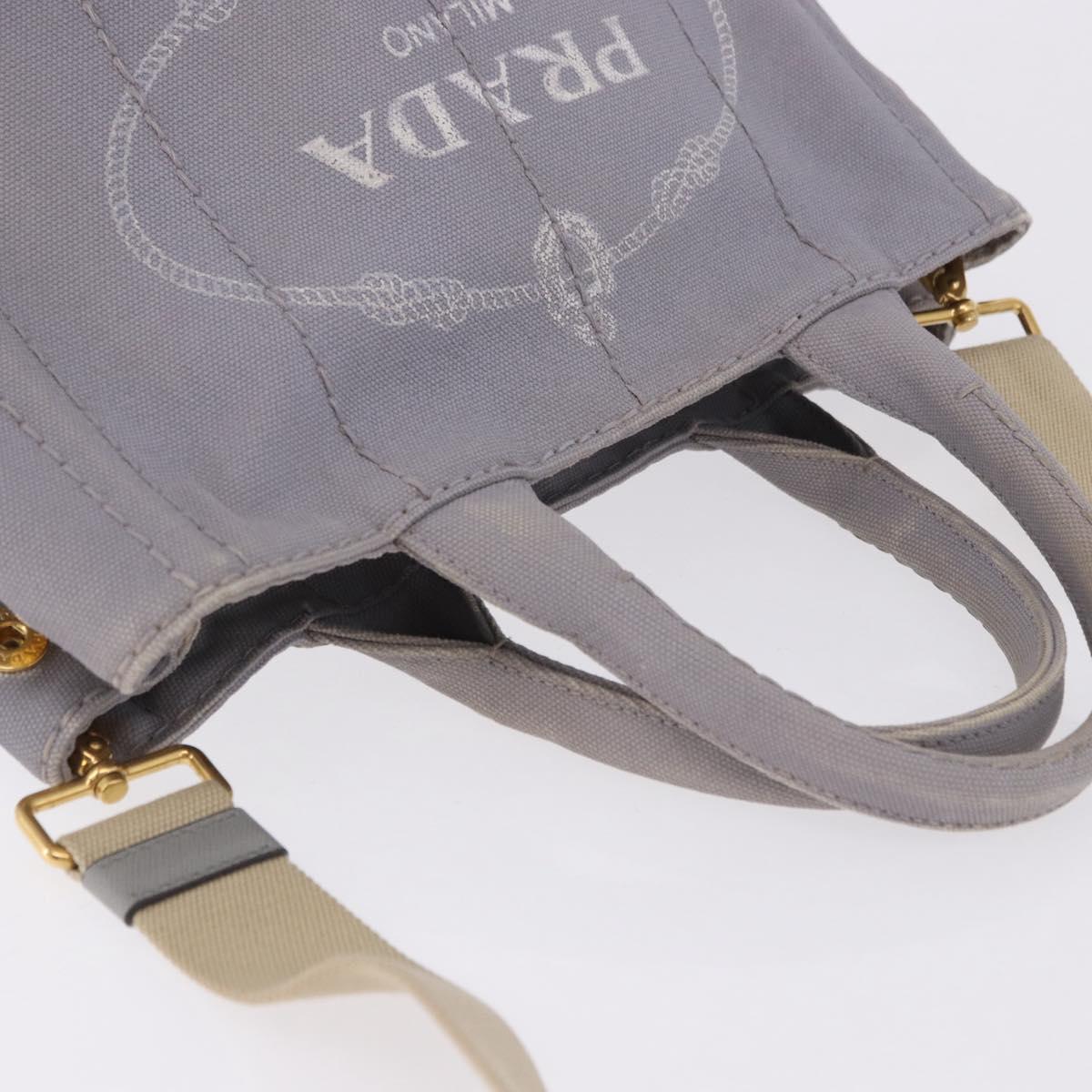 PRADA Canapa PM Hand Bag Canvas 2way Gray Gold Auth ka5264