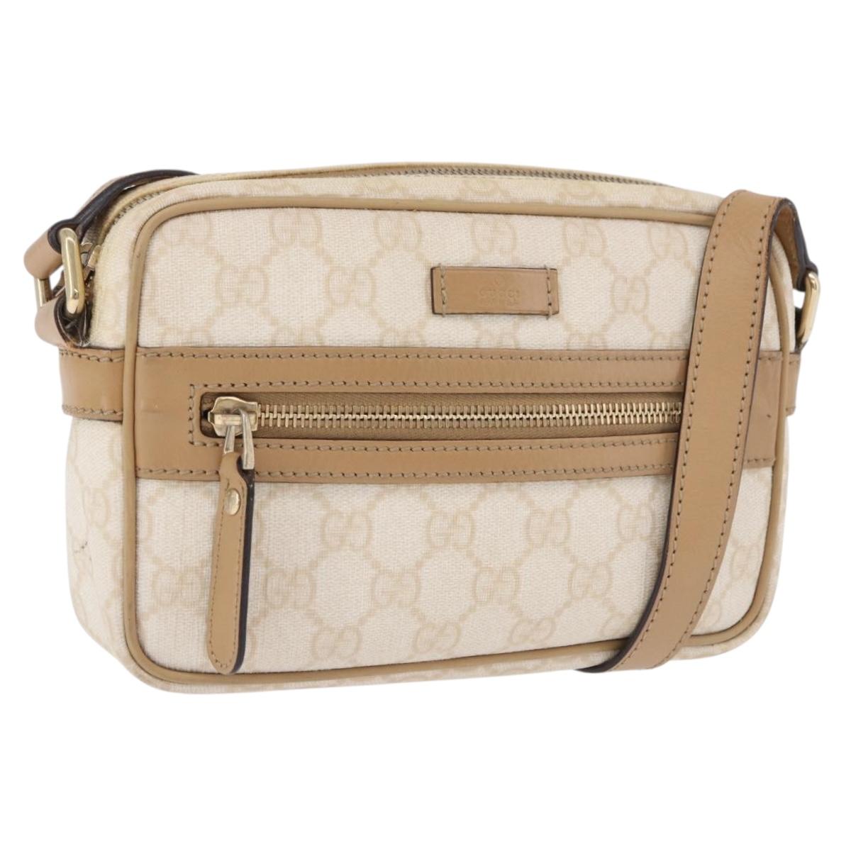 GUCCI GG Supreme Shoulder Bag PVC White Gold 201447 Auth ka5265