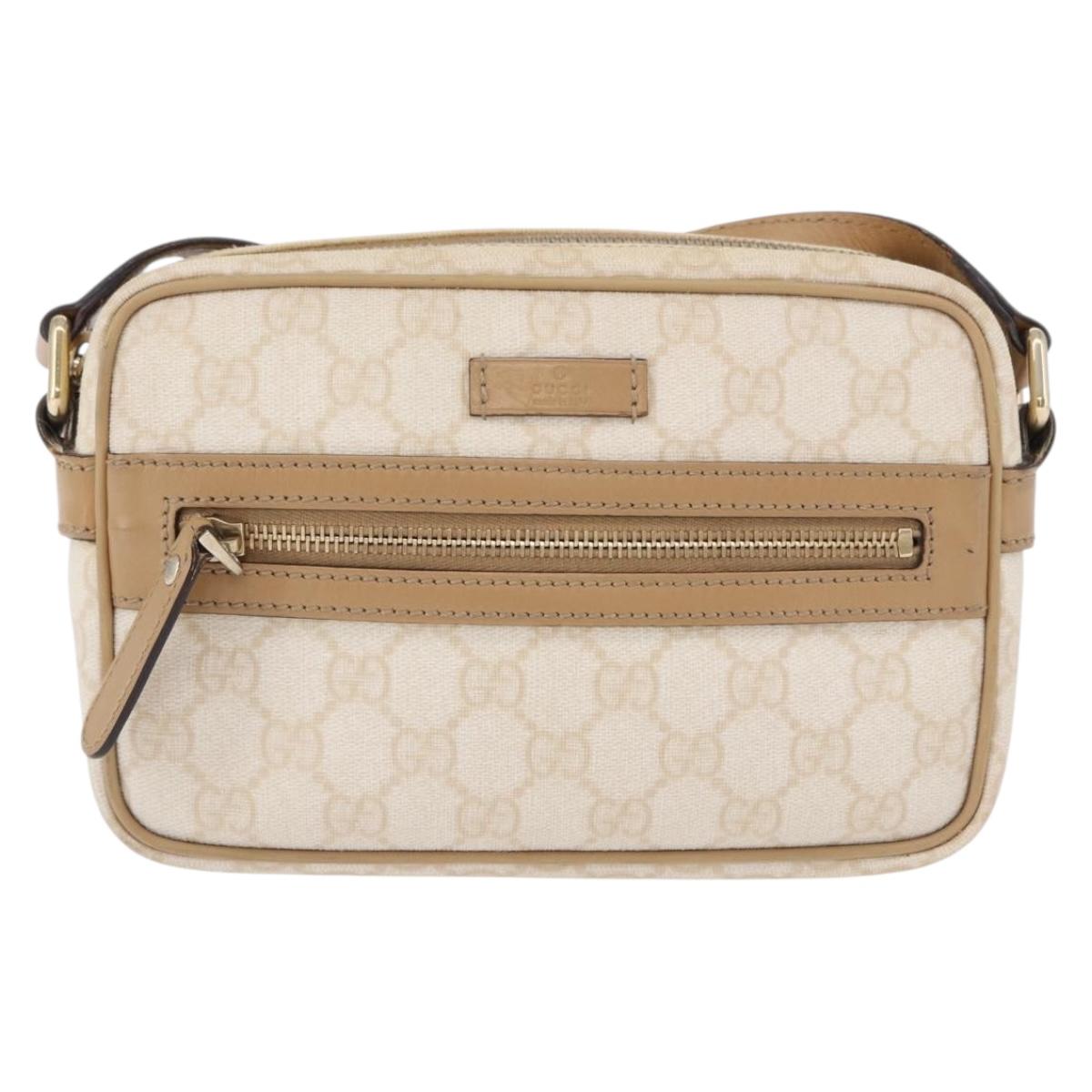 GUCCI GG Supreme Shoulder Bag PVC White Gold 201447 Auth ka5265