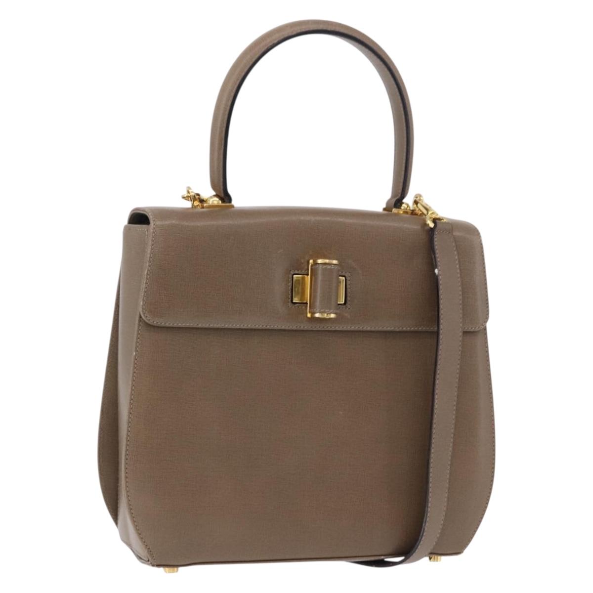 Salvatore Ferragamo Gancini Hand Bag Leather 2way Brown Gold Auth ka5266