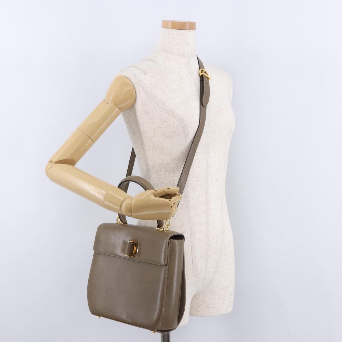 Salvatore Ferragamo Gancini Hand Bag Leather 2way Brown Gold Auth ka5266