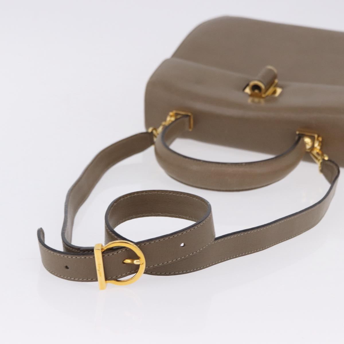Salvatore Ferragamo Gancini Hand Bag Leather 2way Brown Gold Auth ka5266