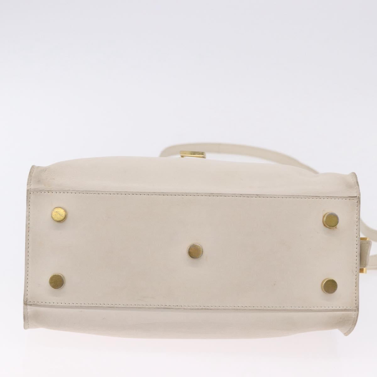 SAINT LAURENT Leather Baby Kabas Hand Bag 2way Beige Gold Auth ka5267