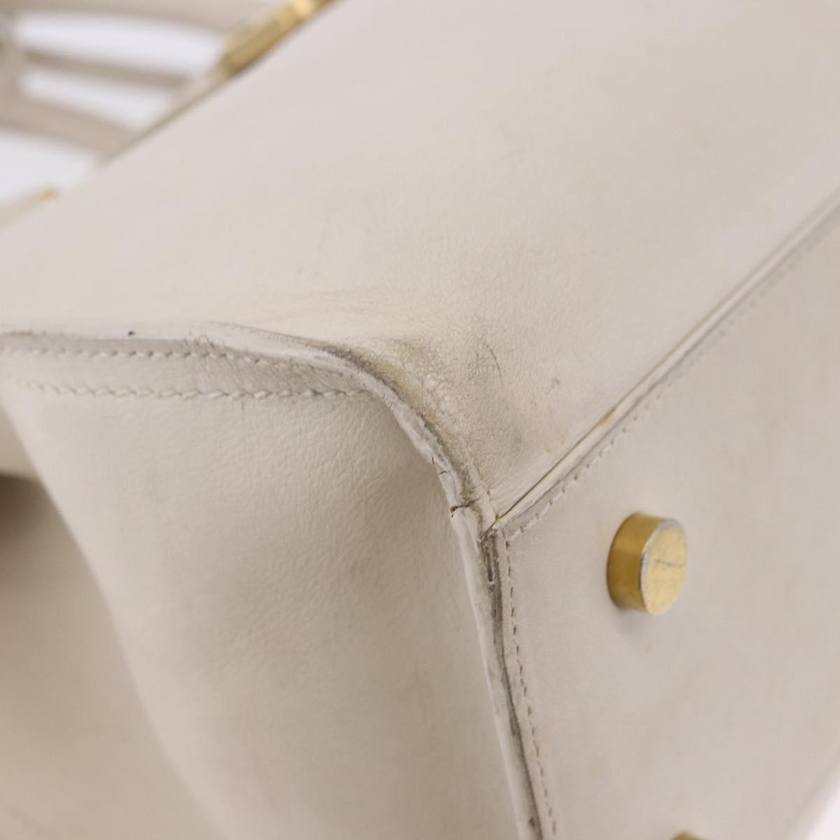 SAINT LAURENT Leather Baby Kabas Hand Bag 2way Beige Gold Auth ka5267