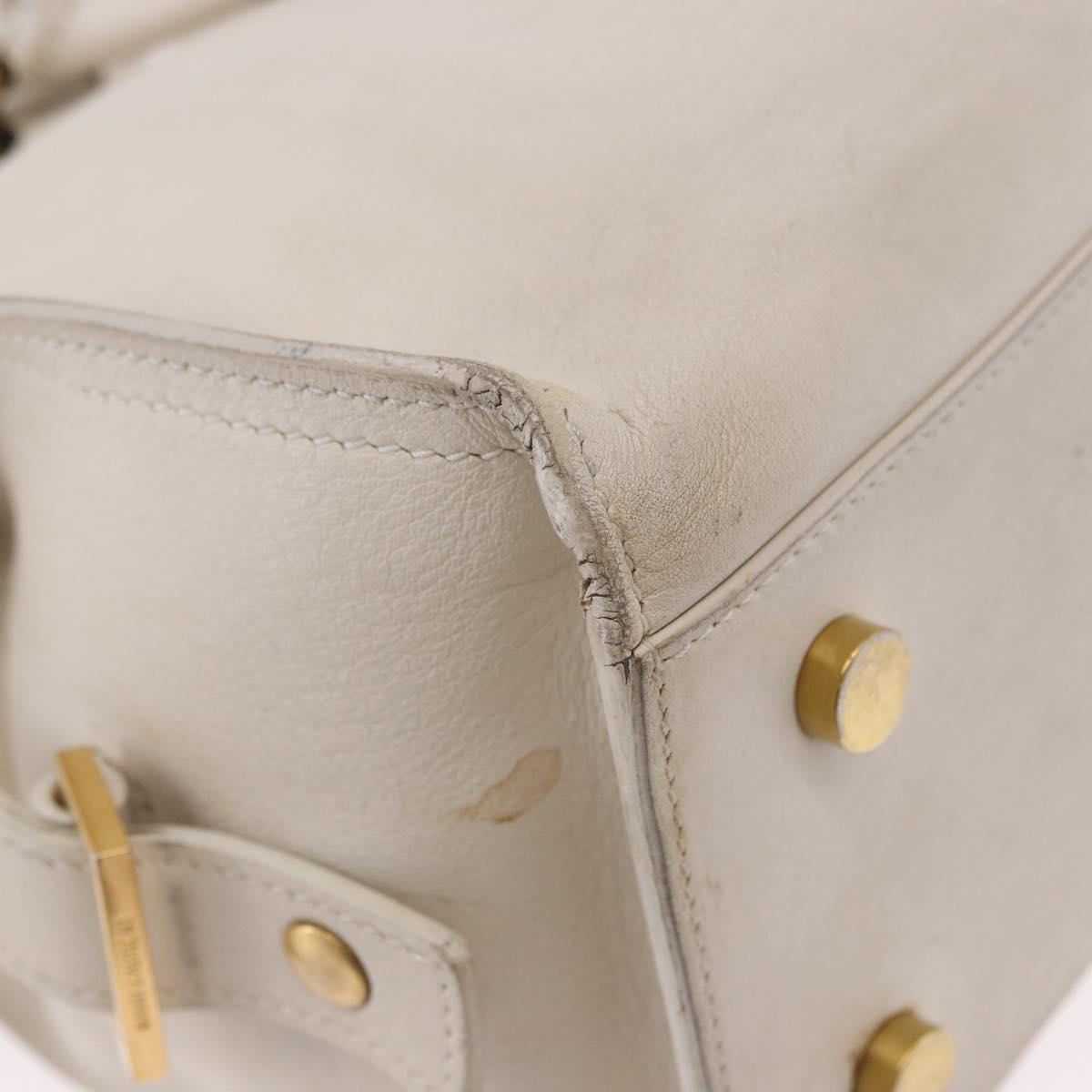 SAINT LAURENT Leather Baby Kabas Hand Bag 2way Beige Gold Auth ka5267