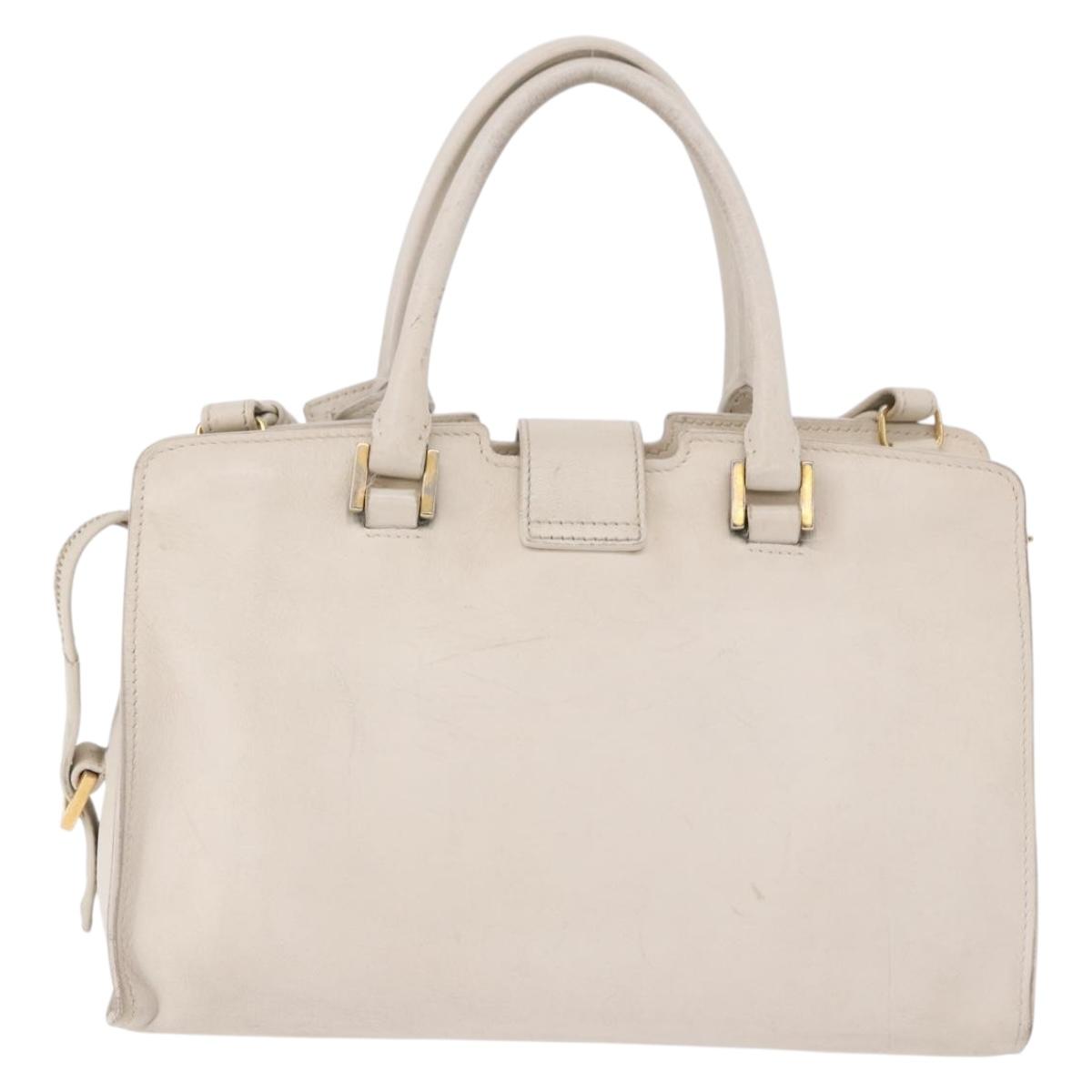 SAINT LAURENT Leather Baby Kabas Hand Bag 2way Beige Gold Auth ka5267