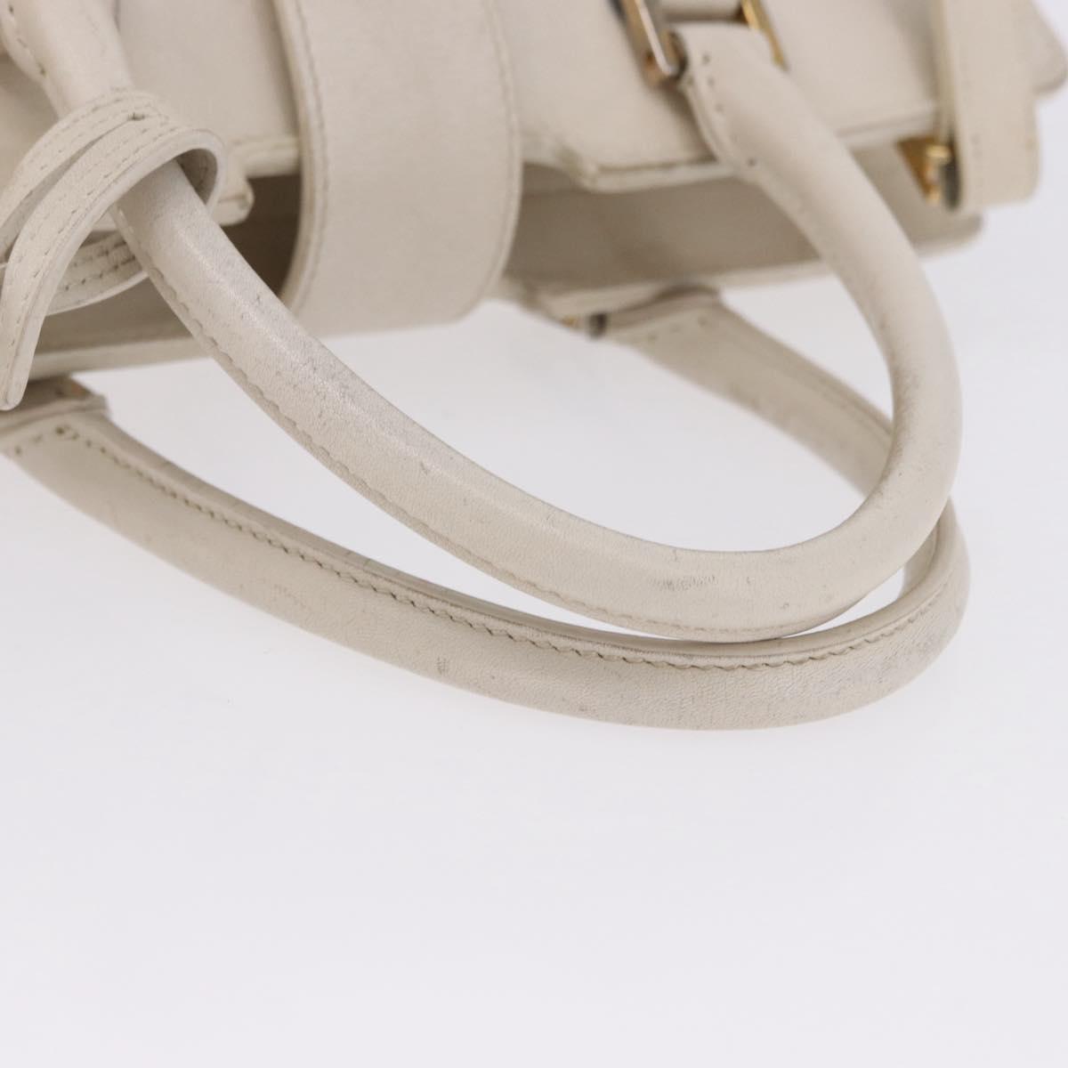 SAINT LAURENT Leather Baby Kabas Hand Bag 2way Beige Gold Auth ka5267