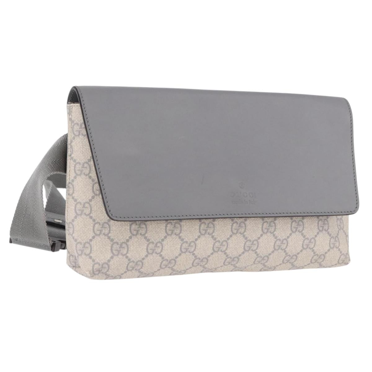 GUCCI GG Supreme Waist bag PVC White Silver 353435 Auth ka5268A