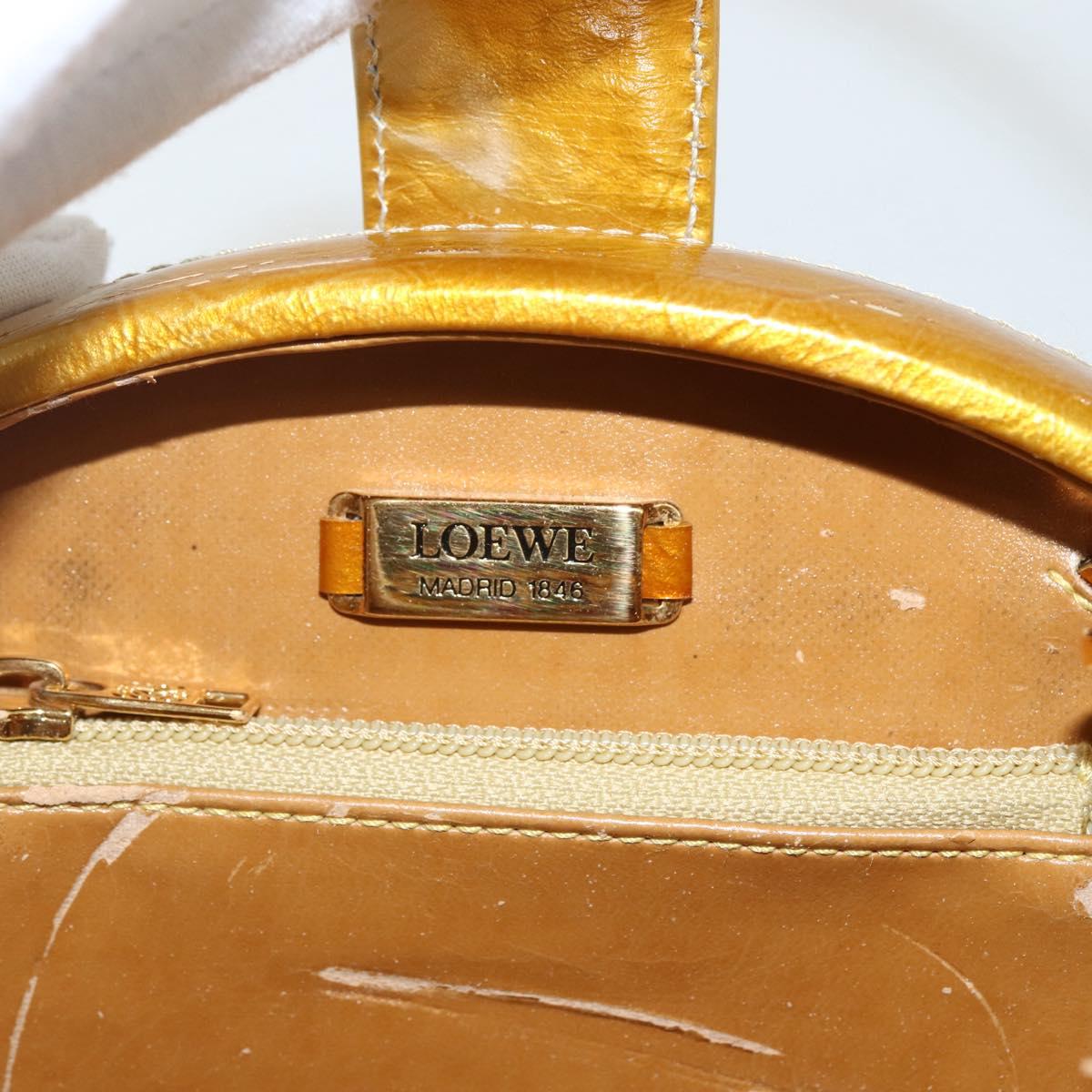 LOEWE Hand Bag Patent leather 2way Gold Auth ka527