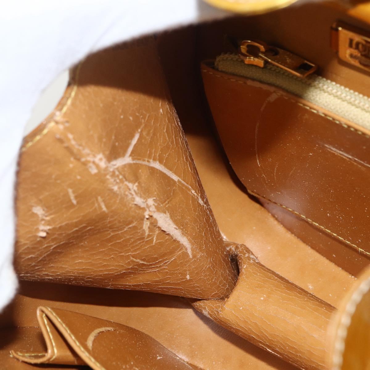 LOEWE Hand Bag Patent leather 2way Gold Auth ka527