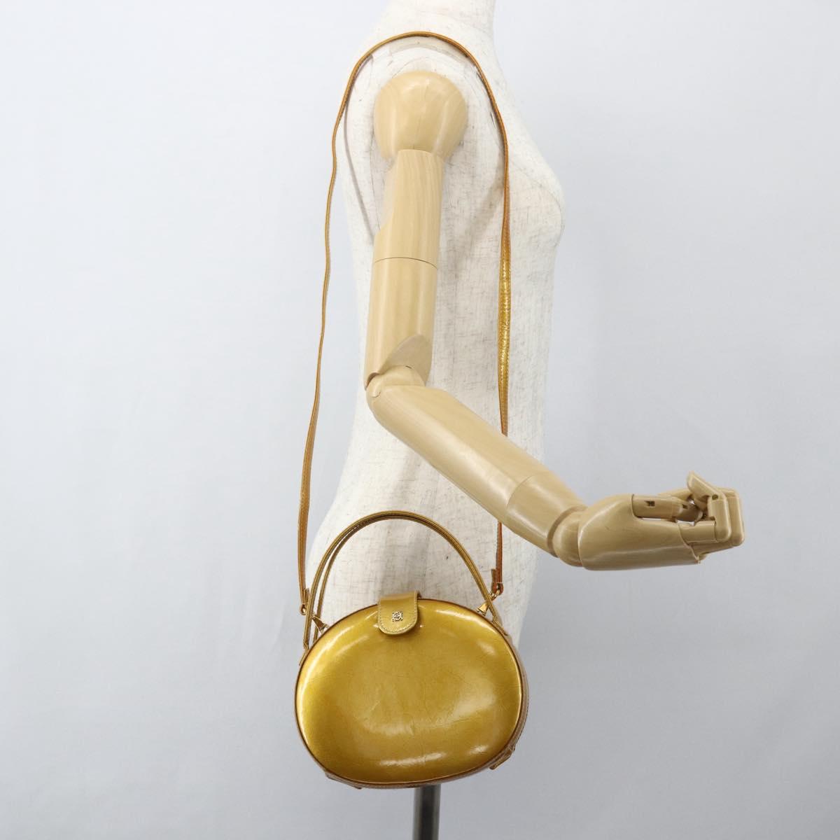 LOEWE Hand Bag Patent leather 2way Gold Auth ka527