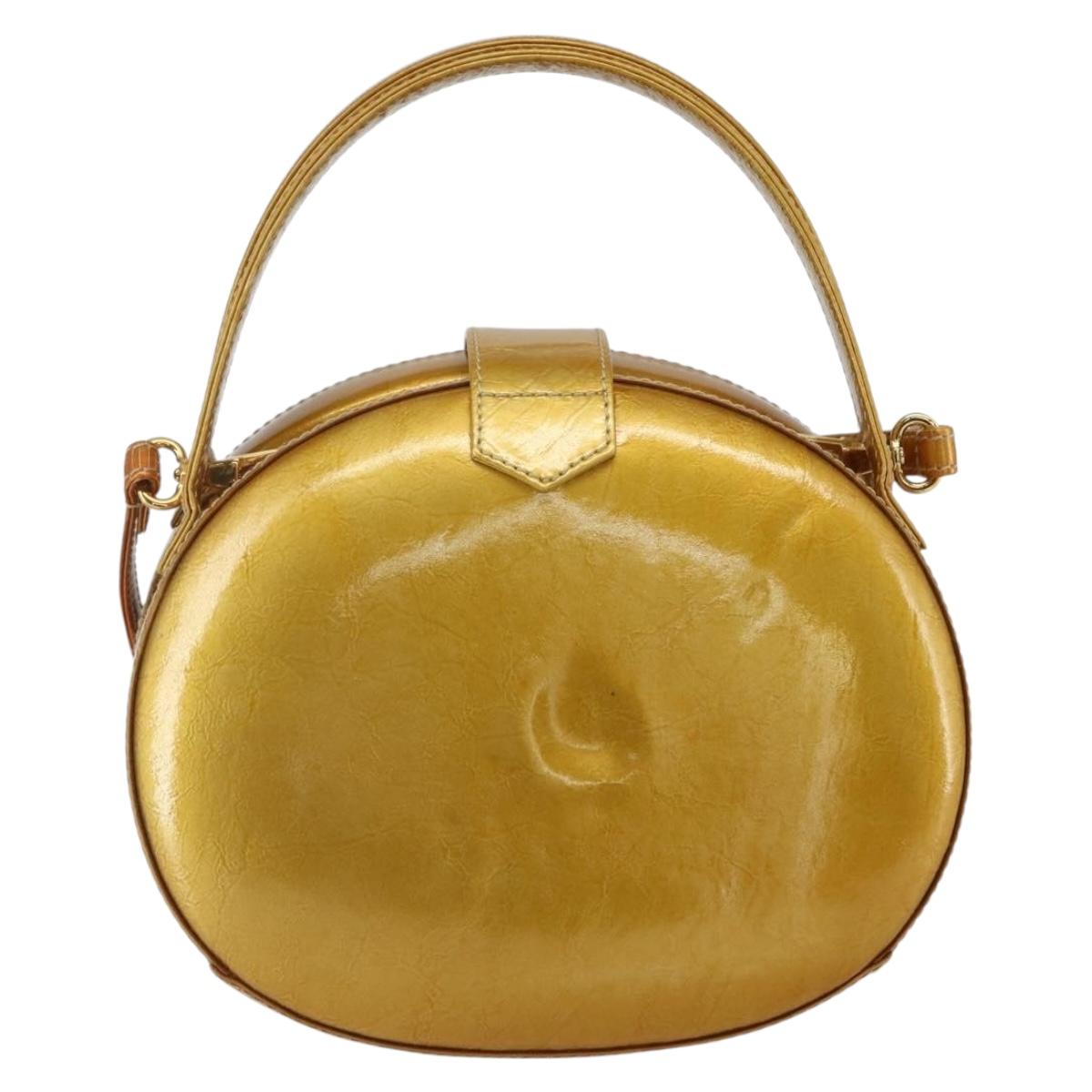 LOEWE Hand Bag Patent leather 2way Gold Auth ka527