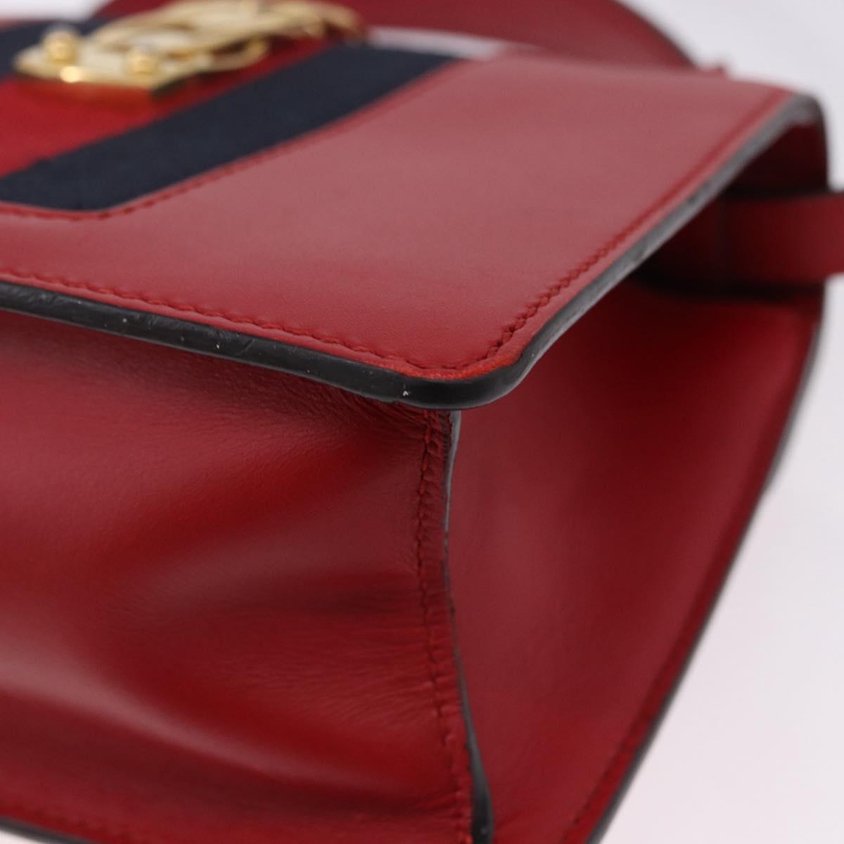 GUCCI Silvi Sherry Line Hand Bag Leather 2way Red Gold 470270 Auth ka5271