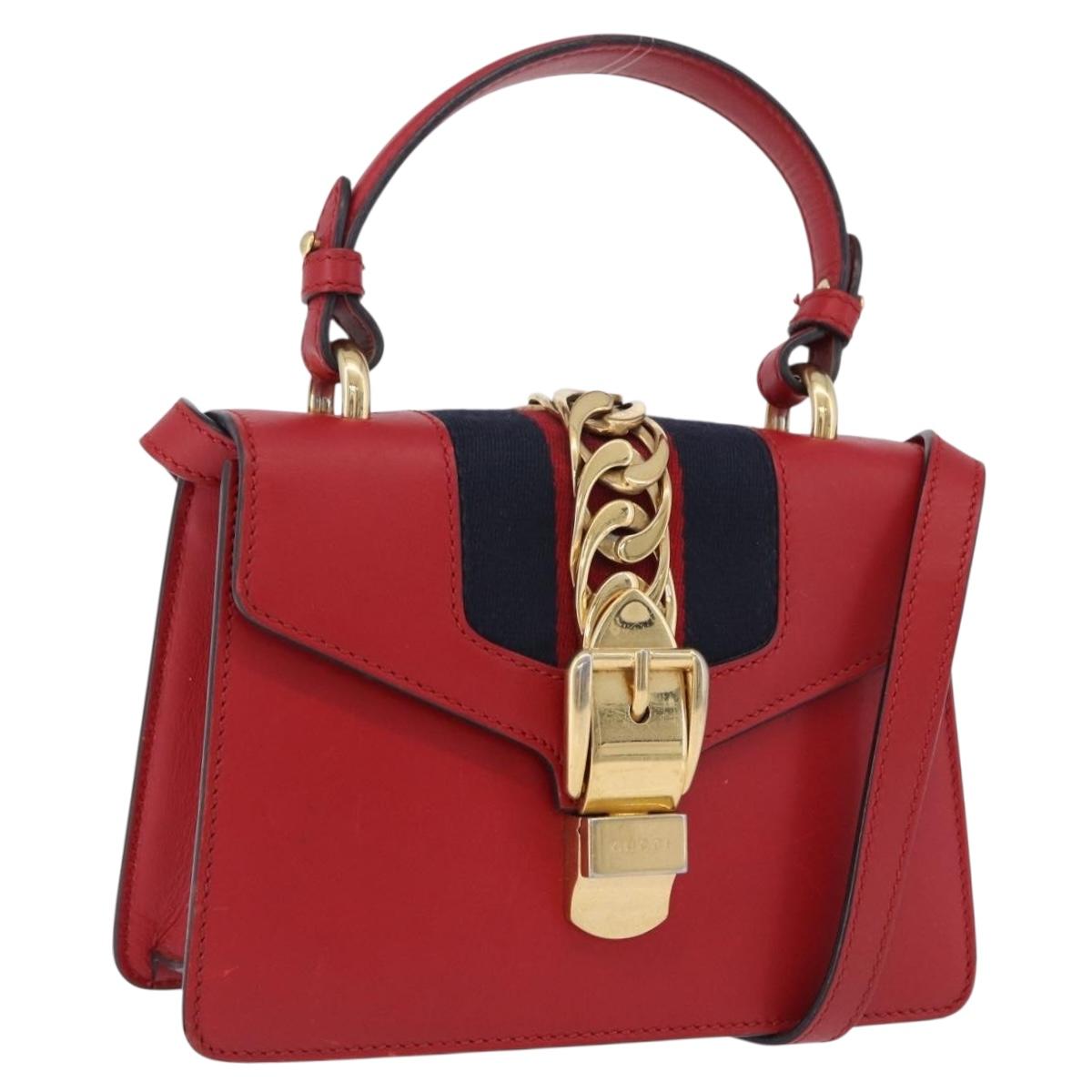 GUCCI Silvi Sherry Line Hand Bag Leather 2way Red Gold 470270 Auth ka5271