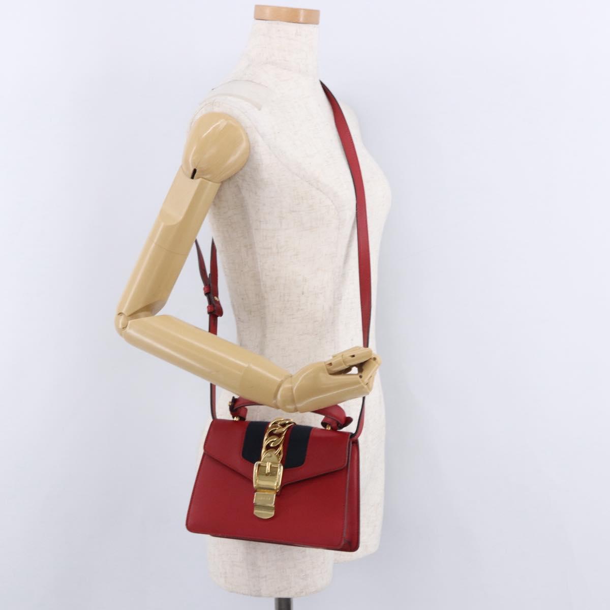 GUCCI Silvi Sherry Line Hand Bag Leather 2way Red Gold 470270 Auth ka5271