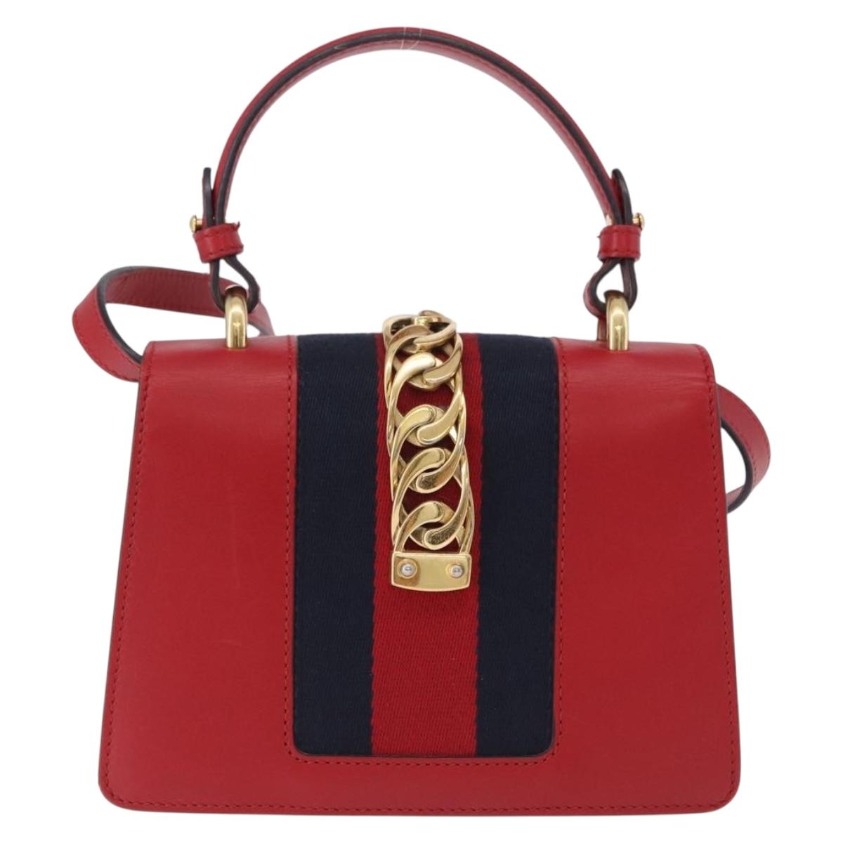 GUCCI Silvi Sherry Line Hand Bag Leather 2way Red Gold 470270 Auth ka5271