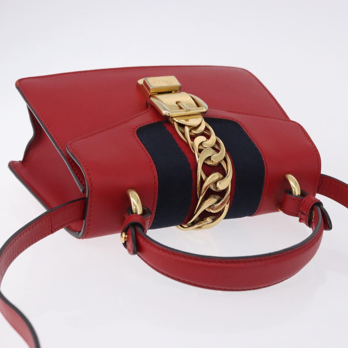 GUCCI Silvi Sherry Line Hand Bag Leather 2way Red Gold 470270 Auth ka5271