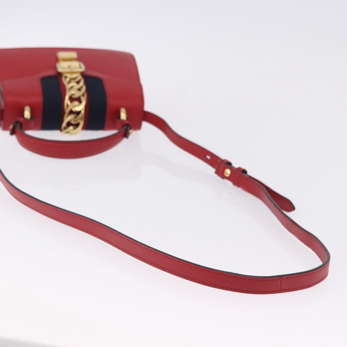 GUCCI Silvi Sherry Line Hand Bag Leather 2way Red Gold 470270 Auth ka5271