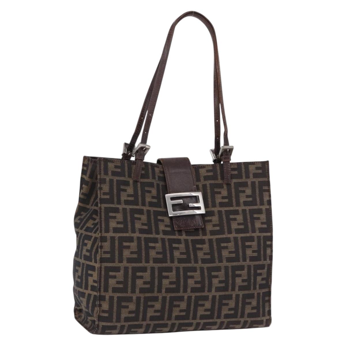 FENDI Zucca Canvas Tote Bag Brown Black Auth ka5275
