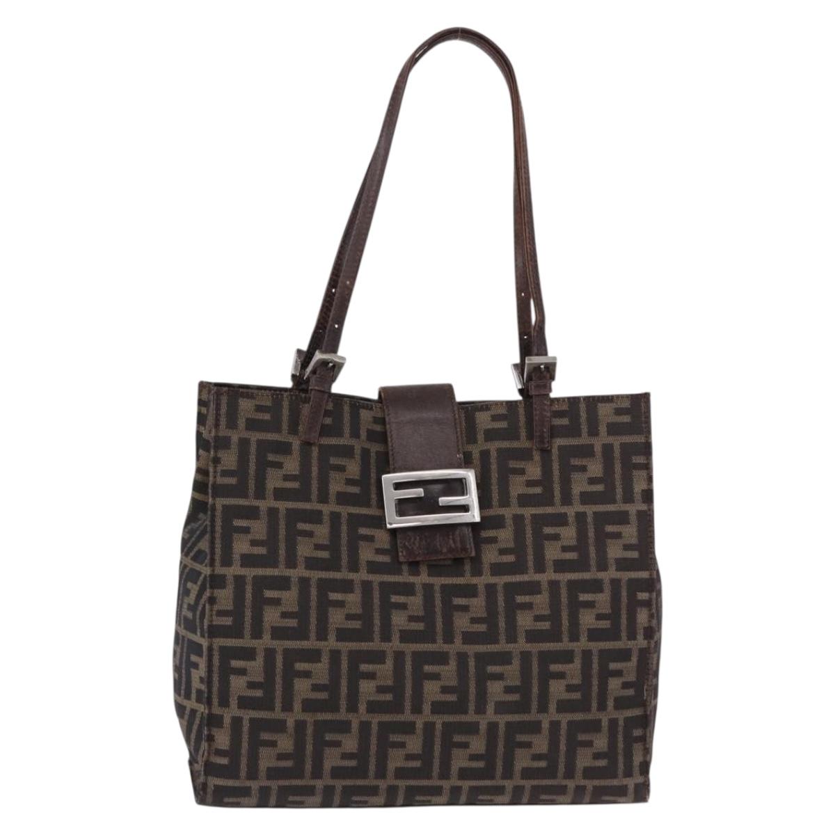 FENDI Zucca Canvas Tote Bag Brown Black Auth ka5275