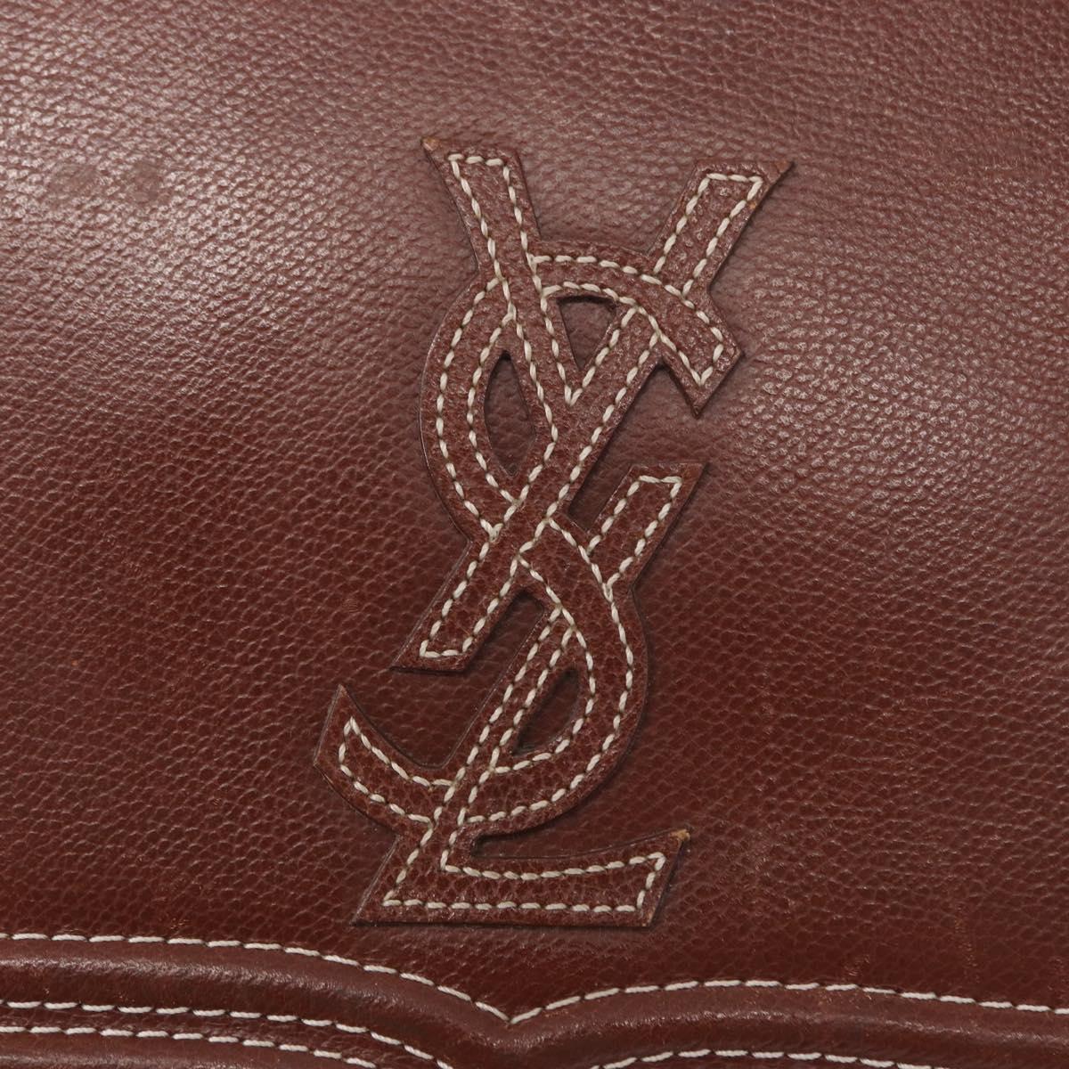 SAINT LAURENT Shoulder Bag Leather Brown Gold Auth ka528